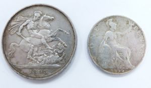 Queen Victoria 1893 veiled head crown together with a silver plated or presentation type 1899 penny