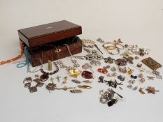 A collection of jewellery including silver rings, beads, brooches, earrings, filigree necklace, etc