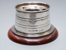 George V hallmarked silver inkwell formed as a castle, Chester 1916 maker E J Clewley & Co. diameter
