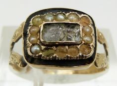 Victorian yellow metal ring set with seed pearls, 2.5g (size P)