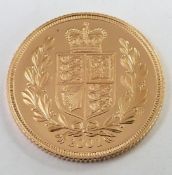 Queen Elizabeth II 2002 gold full sovereign, shield back, Golden Jubilee issue, uncirculated, in