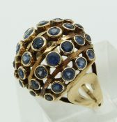 Art Deco ring set with 32 round cut sapphires in a dome setting (size J)