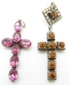 Georgian/ Victorian cross set with foiled pink paste and another Victorian cross set with paste