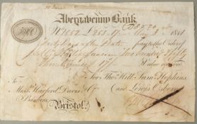 Abergavenny Bank 3rd May 1811 payment order for £253-17s-6d with embossed revenue stamp
