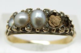 Victorian yellow metal ring set with pearls (size O)