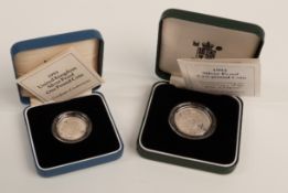 Royal Mint 1994 silver proof £2 coin together with a 1993 £1 example, both cased with certificates