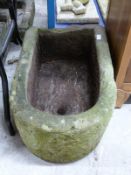 D end carved natural stone trough, L72 x W42 x D28cm