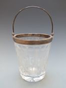 Edward VIII hallmarked silver mounted cut glass ice bucket with swing handle, Birmingham 1936