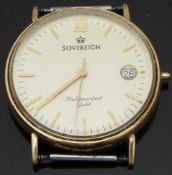 Sovereign 9ct gold gentleman's wristwatch with date aperture, gold hands and hour markers and