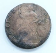 William III 1695 halfpenny VF obverse with toning and lustre, weak reverse with lustre