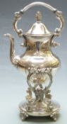 Silver plated spirit kettle on stand, height 39cm
