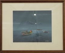 Two S Bond watercolour and gouache Eastern maritime scenes, larger 23 x 28cm