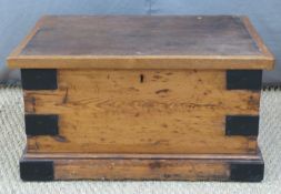 A metal bound pine trunk, W56 x D40 x H30cm