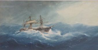 Richmond Markes, Victorian maritime watercolour HMS Edgar in rough seas, monogrammed RM lower