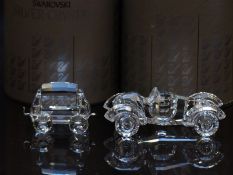 Two Swarovski cut glass vehicles Old Timer Car and Train Tender, both in original boxes with