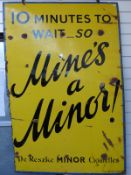 De Reszke Minor cigarettes vintage enamel advertising sign '10 minutes to wait - so mine's a Minor',