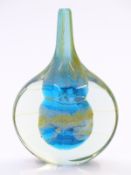 Mdina Lollipop glass vase with clear casing over a green and blue ground, signed to base, 18.5cm