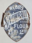 Webb's Snowball Patent Flour wall mounted double sided vintage enamel advertising sign, height 44cm