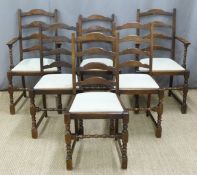 Set of six (4+2) oak ladder back dining chairs
