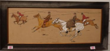 Attributed to Dorothy Hardy in the manner of Cecil Aldin pen and watercolour hunting scene, 27 x