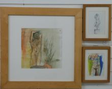 Three various framed studies of nudes, largest 29 x 29cm