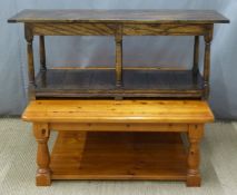 Pine coffee table with shelf below, W106 x H45cm, an antique style coffee table with shelf below and