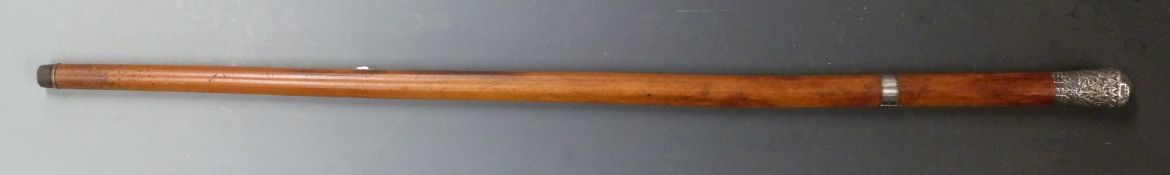 A 19thC Indian silver knopped malacca cane with buckle mounts, L90cm