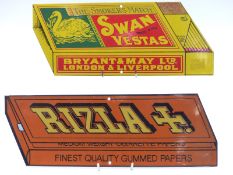 Two enamel advertising signs, one Swan Vesta Matches, the other Rizla, length of longer 40cm