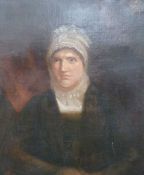 Rollason Matlock Georgian oil on canvas portrait Mrs Bradshaw, lady in lace bonnet, with details