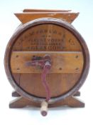 A vintage coopered hand operated mechanical butter churn, J and A McFarlane Ltd, Glasgow printed