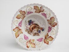 Bronte Porcelain reticulated and relief moulded signed porcelain bowl hand-decorated with a Dormouse