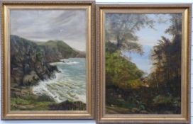 E P Jarrett pair of 19thC oils on canvas, probably North Devon coastal scenes, dated 1836 and