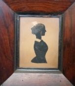 19thC silhouette of a lady with gold highlighted hair in the style of Miers,10.5 x 8.5cm, in