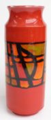 Retro Poole Pottery vase decorated with an abstract design on an orange ground, signed MS/SM to