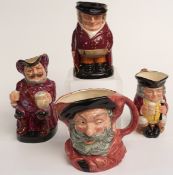 Four Royal Doulton Toby/ charcter jugs including Jolly Toby, Huntsman, Sir John Falstaff etc,