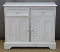 White painted dresser base having two drawers above cupboards, W92 x D40 x H80cm