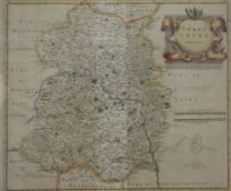 Robert Morden late 17th century coloured map of Shropshire 40 x 47cm