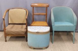 Lloyd Loom chair and stool, further chair and a cane seated bedroom chair