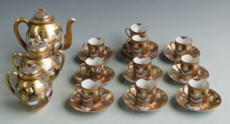 Japanese tea set decorated with Hundred Faces pattern
