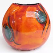 Poole Pottery large purse vase decorated with an orange glaze, H26cm, W27cm