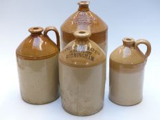 Four stoneware flagons including Smith Birmingham, Price Bristol, Doulton Lambeth T.S.Halliday,