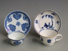Two Chinese blue and white cups and saucers