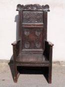 Antique peg jointed carved oak hall chair
