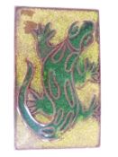 Ruscha style retro West German enamelled plaque decorated with fighting cocks, 23 x 38cm