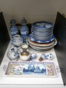 Copenhagen Christmas plates, mainly 1970s, Delft including twin-handled armorial tray, covered vases