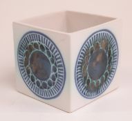 Troika cube vase with Troika, St Ives, England and initials SH to base, 9.2x8.2cm