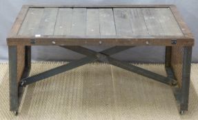Ex Superdry industrial style coffee table or shop fitting / haberdashery display stand with wooden