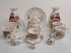 A collection of Royal Doulton/Royal Albert Brambly Hedge/Wind In The Willows ceramics and two hand