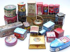 Collection of tins to include Huntley and Palmers, Cadburys etc