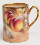 Royal Worcester painted fruit tankard, signature indistinct, H7cm